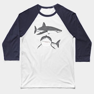 Artwork of a Great White Shark V Baseball T-Shirt